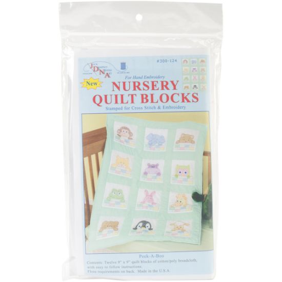 Picture of Stamped White Nursery Quilt Blocks 9"X9" 12/Pkg Peek A Boo