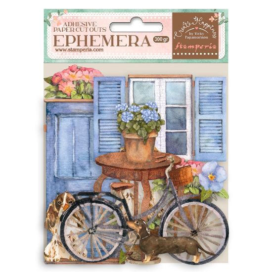 Picture of Stamperia Cardstock Ephemera Adhesive Paper Cut Outs-Create Happiness Welcome Home Bicycle