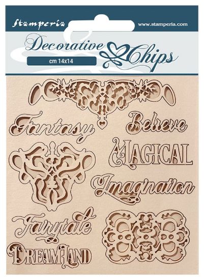 Picture of Stamperia Decorative Chips 5.5"X5.5"-Magic Forest Writing & Plates