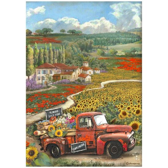Picture of Stamperia Rice Paper Sheet A4-Sunflower Art Vintage Car