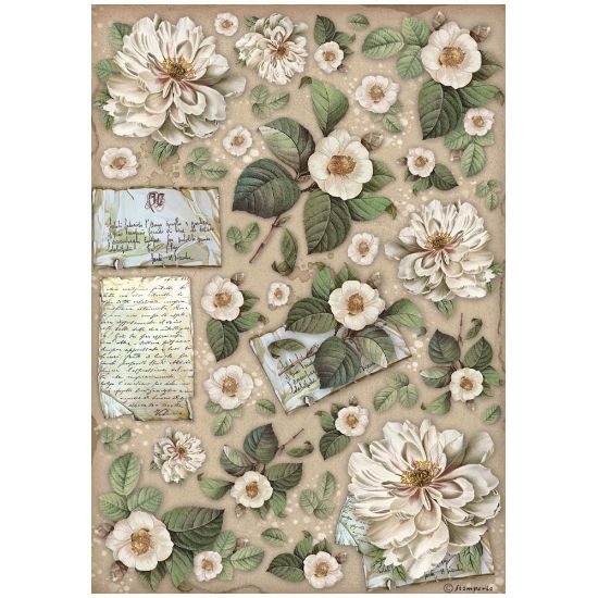 Picture of Stamperia Rice Paper Sheet A4-Vintage Library Flowers & Letters