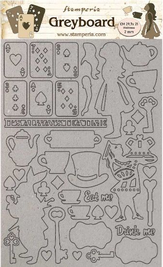 Picture of Stamperia Greyboard Cut-Outs A4 2mm Thick-Alice Elements