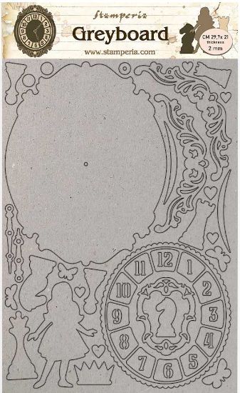 Picture of Stamperia Greyboard Cut-Outs A4 2mm Thick-Alice Clock
