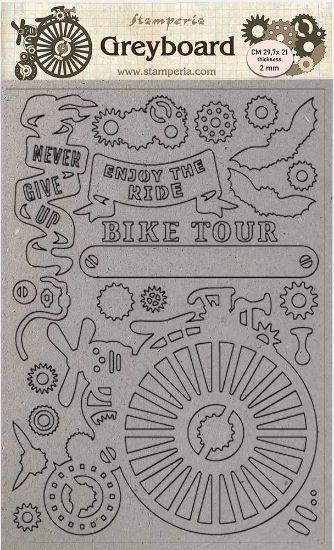 Picture of Stamperia Greyboard Cut-Outs A4 2mm Thick-Bicycle, Voyages Fantastiques