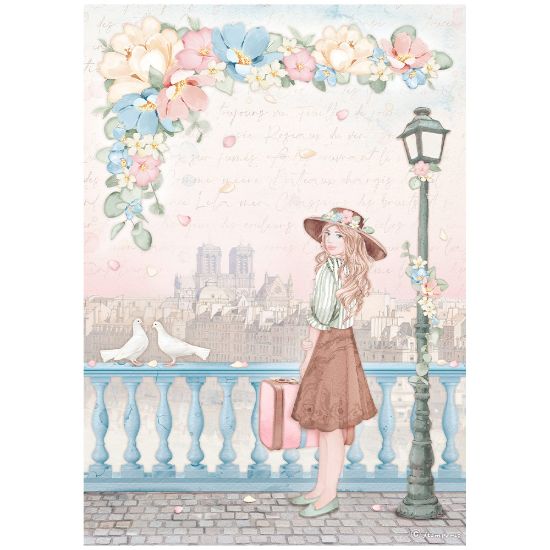 Picture of Stamperia Rice Paper Sheet A4-Oh La La - Girl With Suitcase