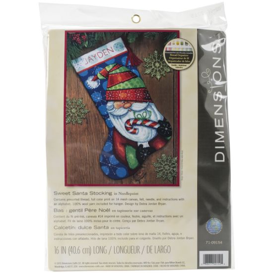 Picture of Sweet Santa Stocking Needlepoint Kit 16" Long Stitched In Floss