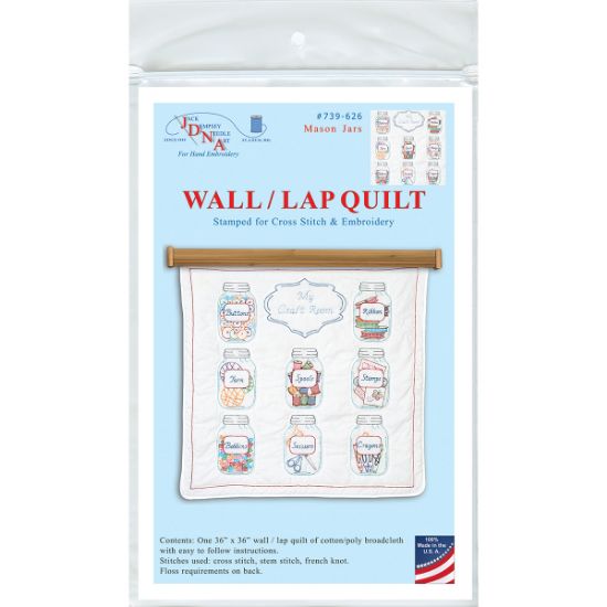 Picture of Stamped White Wall Or Lap Quilt 36"X36" Mason Jars
