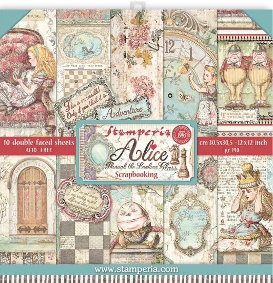 Picture of Stamperia Double-Sided Paper Pad 12"X12" 10/Pkg-Alice Through The Looking Glass