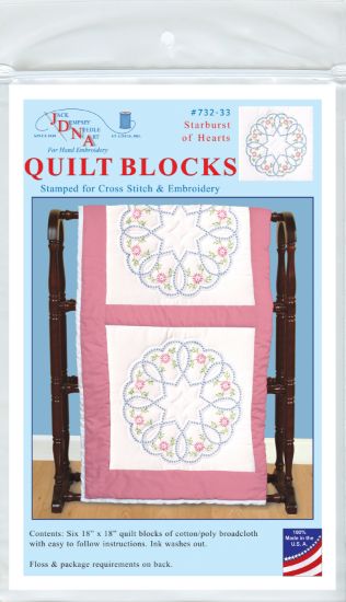 Picture of Stamped White Quilt Blocks 18"X18" 6/Pkg Starburst Of Hearts