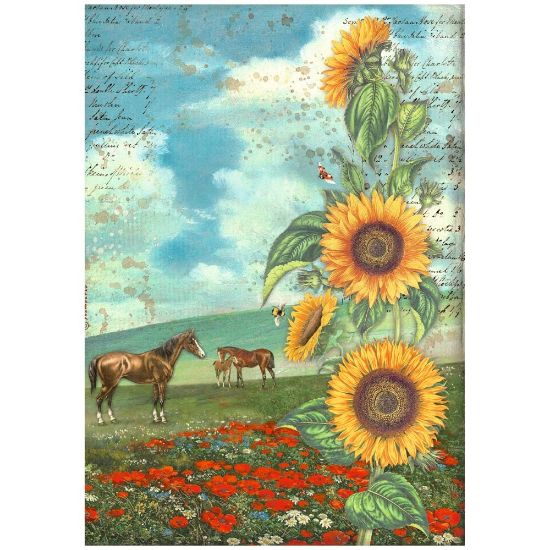 Picture of Stamperia Rice Paper Sheet A4-Sunflower Art And Horses