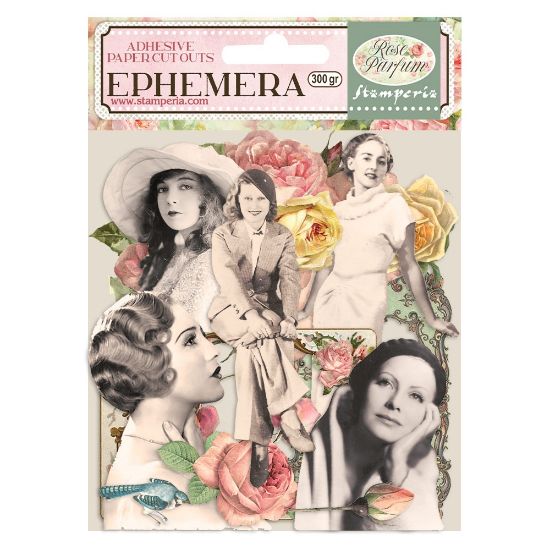 Picture of Stamperia Cardstock Ephemera Adhesive Paper Cut Outs-Rose Parfum Frames & Ladies