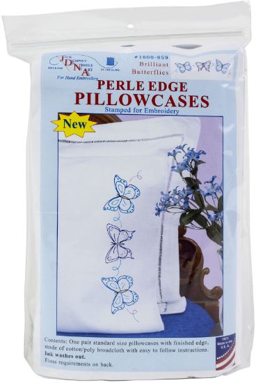 Picture of Jack Dempsey Stamped Pillowcases W/White Perle Edge 2/Pkg Brilliant Butterflies