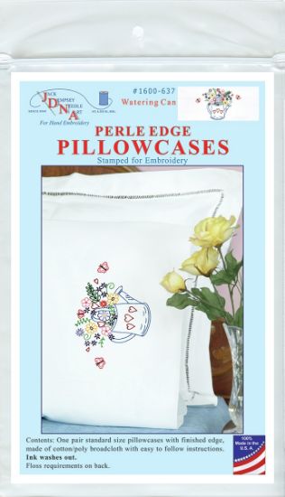 Picture of Jack Dempsey Stamped Pillowcases W/White Perle Edge 2/Pkg-Watering Can