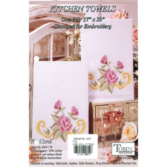 Picture of Stamped Kitchen Towels For Embroidery 17"X30" 2/Pkg Floral Scroll