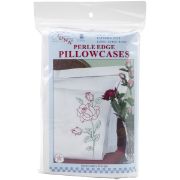 Picture of Stamped Pillowcases W/White Perle Edge 2/Pkg Long Stem Rose