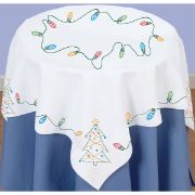 Picture of Stamped White Perle Edge Table Topper 35"X35" Christmas