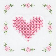 Picture of Stamped White Quilt Blocks 9"X9" 12/Pkg Chicken Scratch Hearts