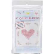 Picture of Stamped White Quilt Blocks 9"X9" 12/Pkg Chicken Scratch Hearts