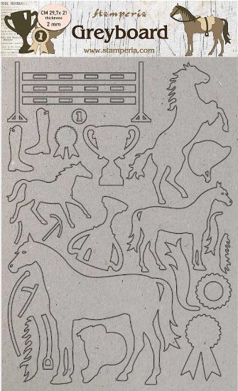 Picture of Stamperia Greyboard Cut-Outs A4 2mm Thick-Trophy, Romantic Horses