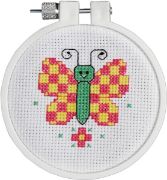 Picture of Kid Stitch Checky Butterfly Mini Counted Cross Stitch Kit 3" Round 14 Count