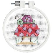 Picture of Kid Stitch Snail & Mushroom Mini Counted Cross Stitch Kit 3" Round 11 Count