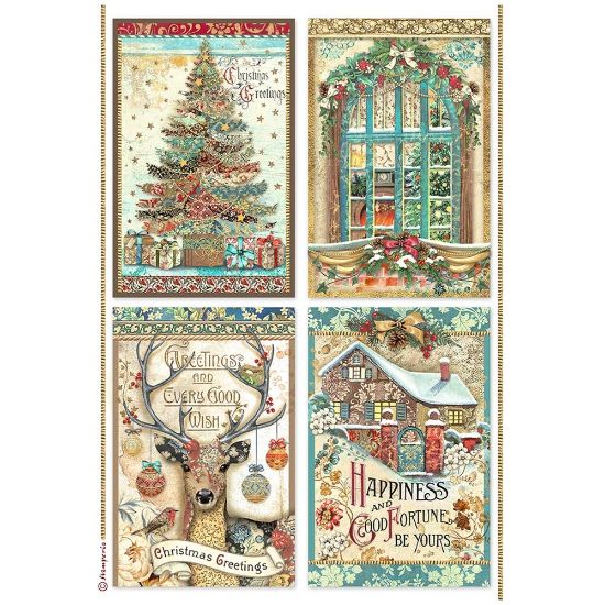 Picture of Stamperia Rice Paper Sheet A4-Christmas Greetings 4 Cards