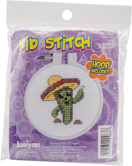 Picture of Kid Stitch Carlos The Cactus Counted Cross Stitch Kit 3" Round 11 Count