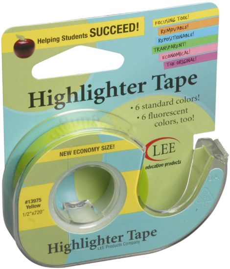 Picture of Lee Products Removeable Highlighter Tape Yellow .5 Inch X 720 Inch