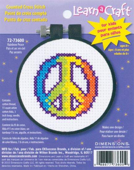 Picture of Learn-A-Craft Rainbow Peace Counted Cross Stitch Kit 3" Round 11 Count