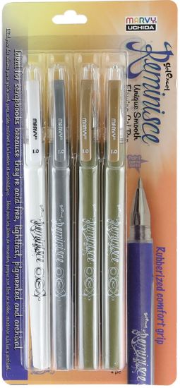 Picture of Marvy Uchida Gel Reminisce Pen Set 4/Pkg 2 Gold, 1 Silver & 1 White
