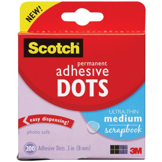 Picture of Scotch Permanent Adhesive Dots Ultra-Thin Medium Scrapbook .3" 200/Pkg