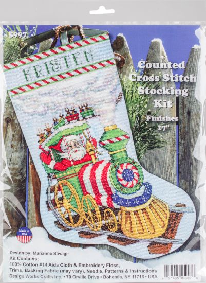 Picture of Santa's Train Stocking Counted Cross Stitch Kit 17" Long 14 Count