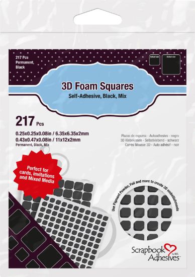 Picture of Scrapbook Adhesives 3D Foam Sqaures Variety Pack 217/Pkg Black (63) .5"X.5", (154) .25"X.25"