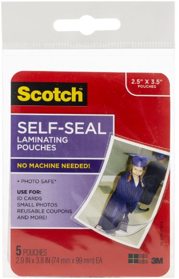 Picture of Self-Sealing Laminating Pouches, 9.5 mil, 2.81" x 3.75", Gloss Clear, 5/Pack