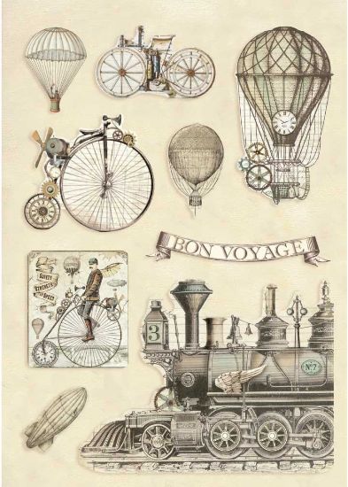 Picture of Stamperia Colored Wooden Shapes A5 Transport, Voyages Fantastiques