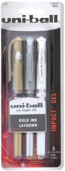 Picture of Uni-Ball Gel Impact Pen 3/Pkg-Gold, Silver, White