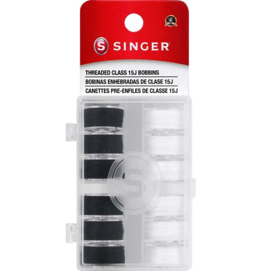 Picture of Transparent Plastic Class 15 Bobbins - Threaded In Case Black & White 12/Pkg