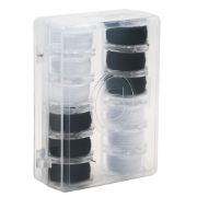 Picture of Transparent Plastic Class 15 Bobbins - Threaded In Case Black & White 12/Pkg