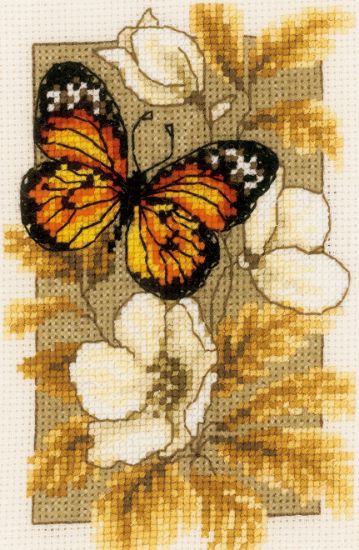 Picture of Vervaco Counted Cross Stitch Miniatures Kit 3.2"X4.8" Butterfly on Flowers I (18 Count)