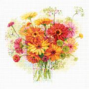 Picture of Watercolor Gerberas Counted Cross Stitch Kit 11.75"X11.75" 14 Count