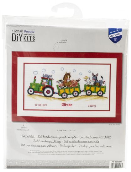 Picture of Vervaco Counted Cross Stitch Kit 14.5"X7.5" Tractor/Animals Record On Aida (14 Ct)