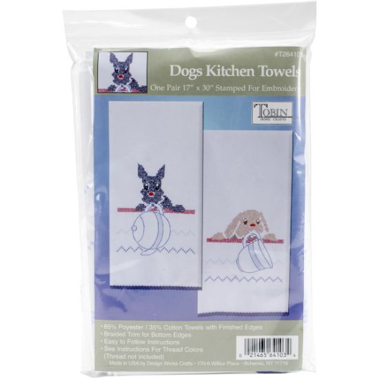 Picture of Stamped Kitchen Towels For Embroidery 17"X30" 2/Pkg Dogs