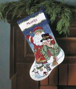 Picture of Santa & Snowman Stocking Counted Cross Stitch Kit 16" Long 14 Count