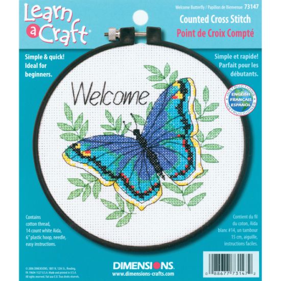 Picture of Learn-A-Craft Welcome Butterfly Counted Cross Stitch Kit 6" Round 14 Count
