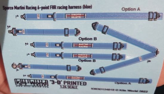 Picture of 1/24 3D Color Sparco Martini 6-Point FHR Racing Seatbelts/Harness Blue