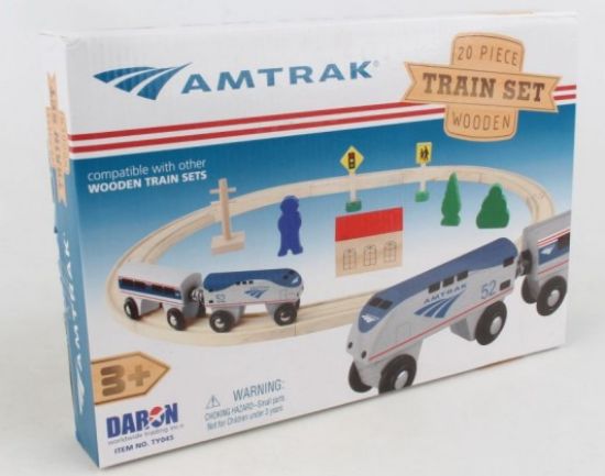 Picture of Amtrak Wooden Train Set (20pcs) (Magnetic Cars, Track & Access.)