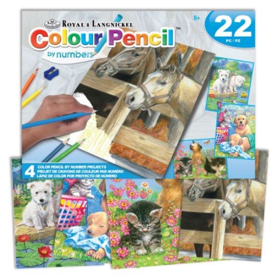 Picture of Animals (Horses, Dogs, Cats) Pencil by Number 22pc Activity Set (4 Projects) Age 8+ (8"x10")