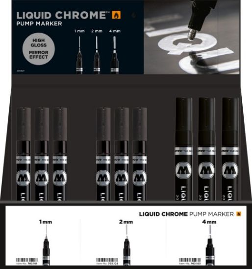 Picture of Liquid Chrome Markers Counter Display (12 each 1mm, 2mm, 4mm. Free display)