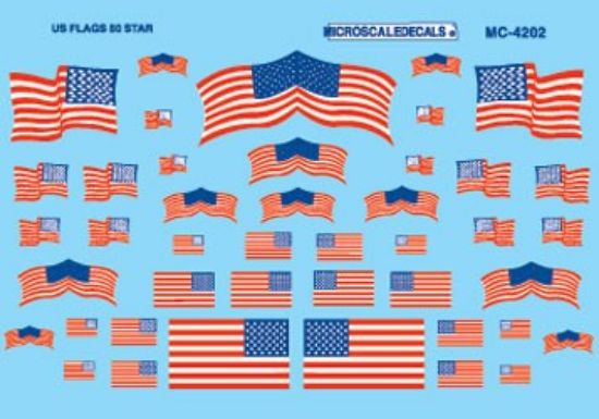 Picture of American 50-Star Flags Decals -- HO Scale Model Railroad Decal -- #4202