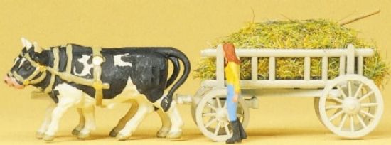 Picture of HO Cow Drawn Hay Wagon w/Woman Walking
